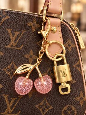 Authentic LV Louis Vuitton Gold Lock & Key 🔑 Unbranded Cherry Keychain Charm